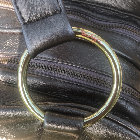 BULGA Shoulder Quality Leather Bag! Metallic Brass Color! Multiple Compartments! - Picture 7 of 16